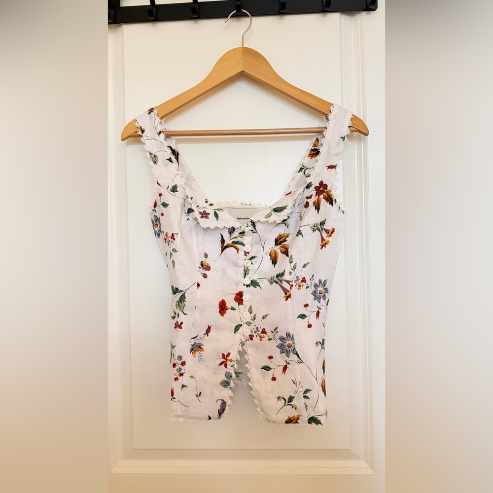 Reformation Viola Linen Top in Corsini. Brand new without tags,  never worn. - Picture 10 of 12